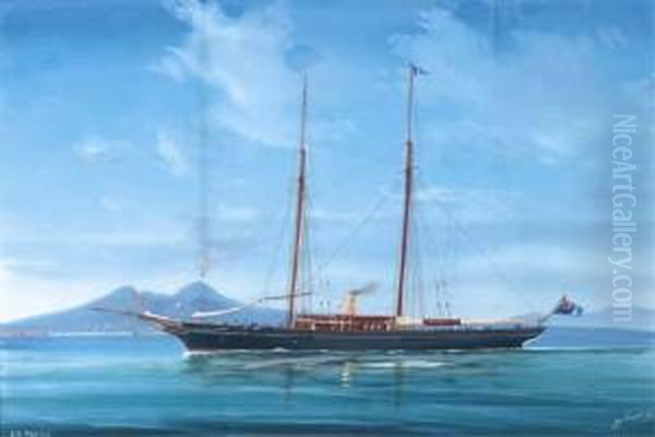 The Steam Yacht Firefly In Neapolitan Waters; And The Steam Yacht Firefly At Sea Oil Painting by A. De Simone