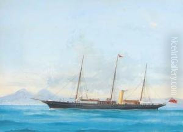 A Three-masted Steam Yacht Of 
The Royal Cork Yacht Club In The Bay Of Naples; And A Three-masted Steam
 Yacht Of The Royal Cork Yacht Club At Sea Oil Painting by A. De Simone