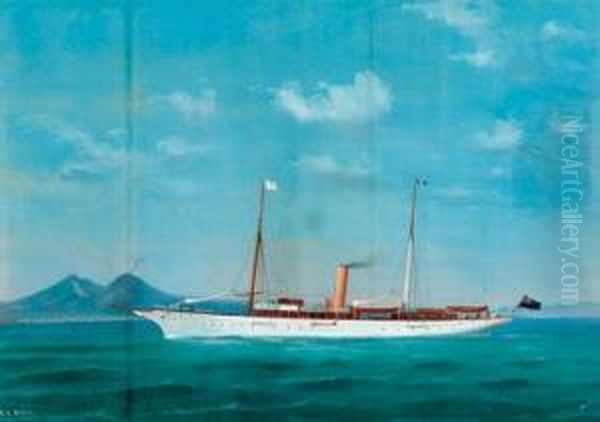 The Steam Yacht Evona In The Bay Of Naples Oil Painting by A. De Simone