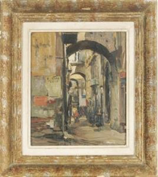 Street Scene In Naples Oil Painting by Michele De Simone