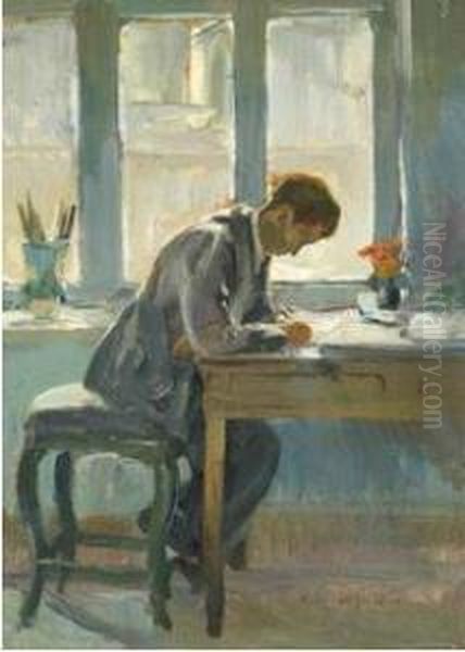 Pittore Alla Scrivania Oil Painting by Michele De Simone