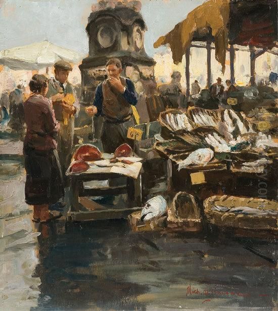 Napoli, Piazza Del Mercato Oil Painting by Michele De Simone