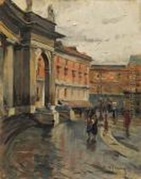 Palazzo Reale E Il San Carlo A Napoli Oil Painting by Michele De Simone