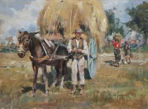 Il Ritorno Dalla Mietitura Oil Painting by Michele De Simone