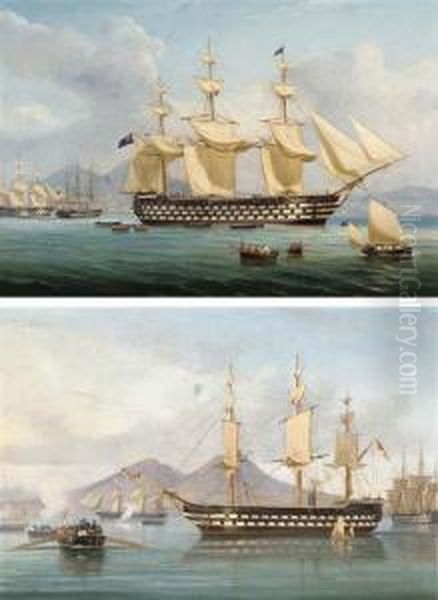 A Squadron Of Ships Of The Royal
 Navy's Mediterranean Fleet Lyingin Naples Bay During A Courtesy Visit 
To Naples Oil Painting by de Simone Tommaso