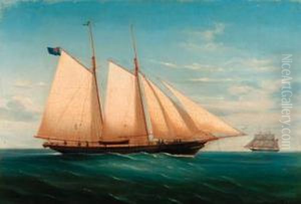 A Schooner Of The Royal Thames 
Yacht Club At Sea; And A Schooner Ofthe Royal Thames Yacht Club In A 
Heavy Swell Oil Painting by de Simone Tommaso