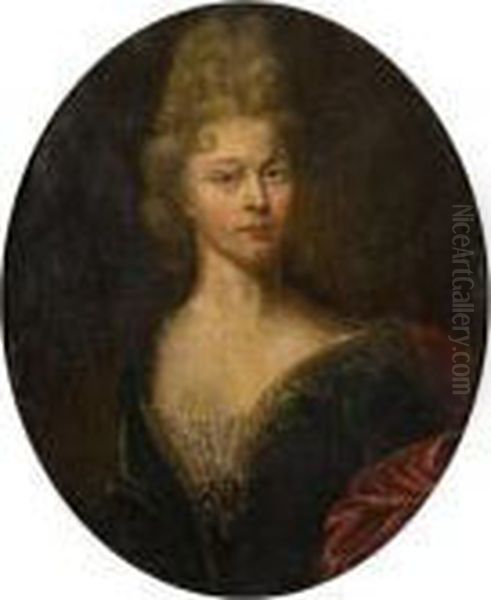 Portrait De Jeune Femme A La 
Robe Bleue Et A La Draperie Rouge Et Portrait De Gentilhomme Oil Painting by Francois de Troy