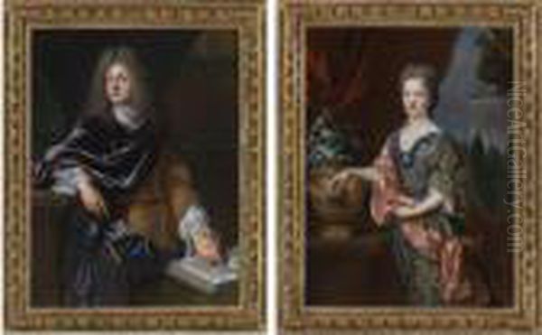 Portrait Of A Gentleman, 
Three-quarter Length, Standing, Pointing Towards The Pages Of An Open 
Book; Portrait Of A Lady Oil Painting by Francois de Troy