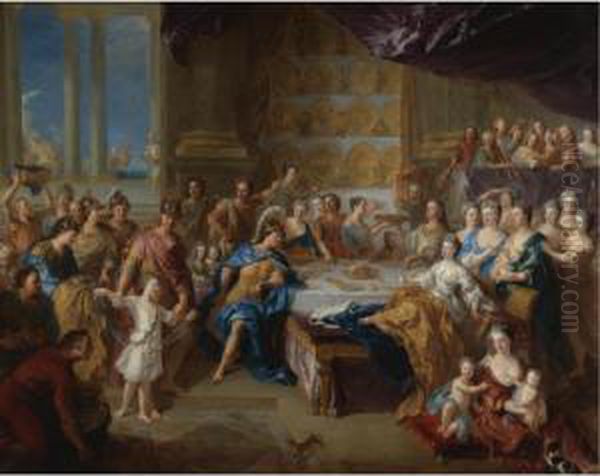 The Feast Of Dido And Aeneas: An
 Allegorical Portrait Of The Family Of The Duc And Duchesse Du Maine Oil Painting by Francois de Troy