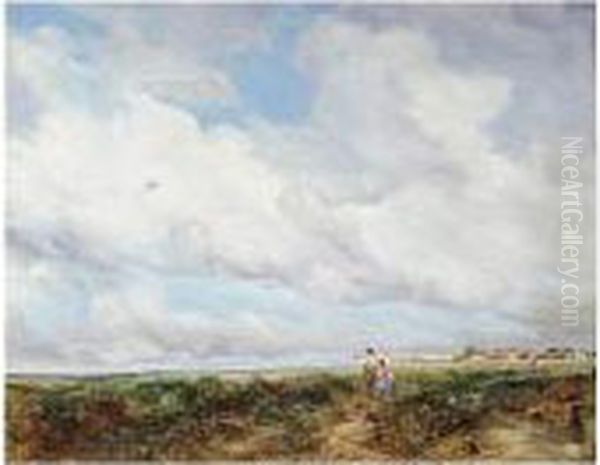 On The Common - Kite Flying Oil Painting by Joseph Vickers De Ville