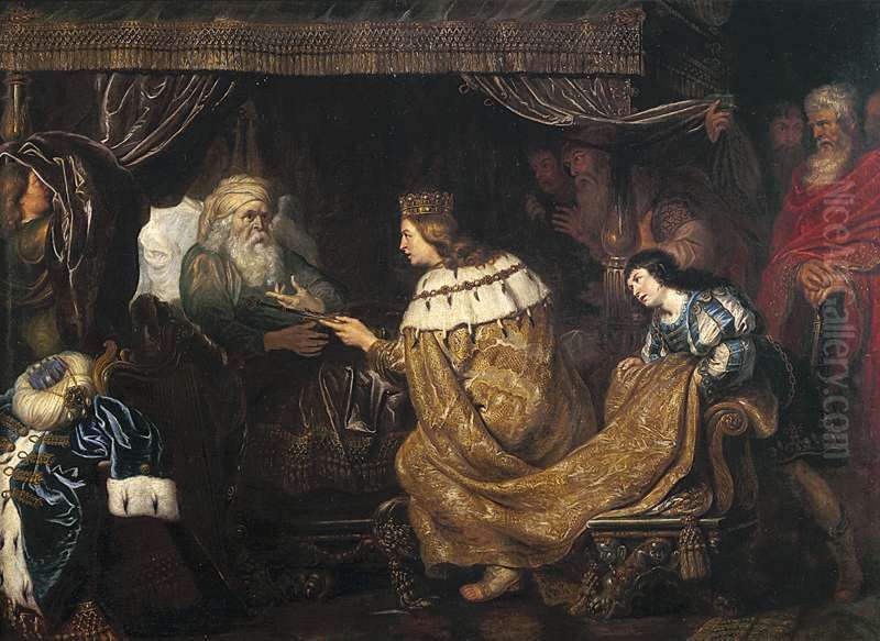 King David Presenting The Sceptre To Solomon Oil Painting by Cornelis De Vos