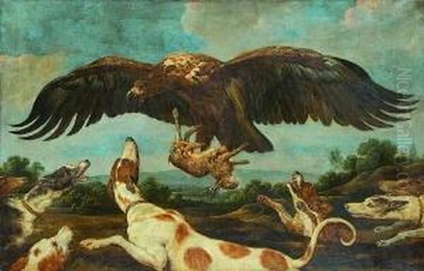 Der Kampf Zwischen Adler Und
 Jagdhunden: Oil Painting by Paul de Vos