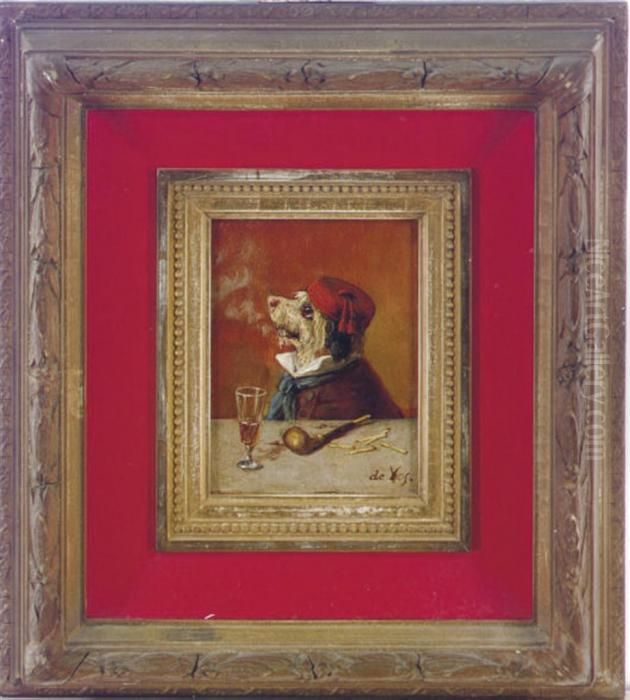 A Terrier Smoking A Pipe; And Four Companion Paintings Oil Painting by Vincent de Vos