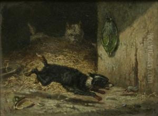 Deux Chiens Ratiers Oil Painting by Vincent de Vos