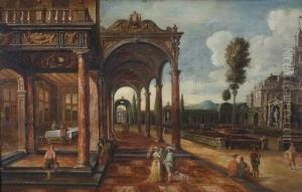 Phantastische Palastarchitektur
 Mit Einem Renaissancegarten. Oil Painting by Hans Vredeman de Vries
