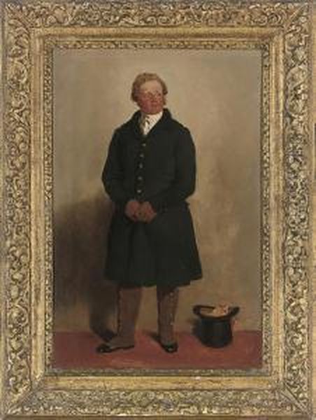 Portrait Of A Gentleman, 
Full-length, In A Blue Coat And Whiteshirt, A Top Hat And Scarf Beside 
Him Oil Painting by Samuel de Wilde