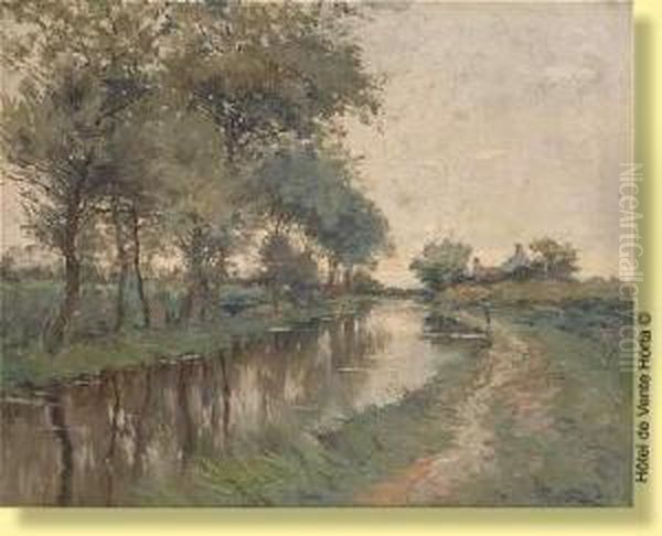 Canalensoleille Aux Environs De Coxyde Oil Painting by Prosper De Wit
