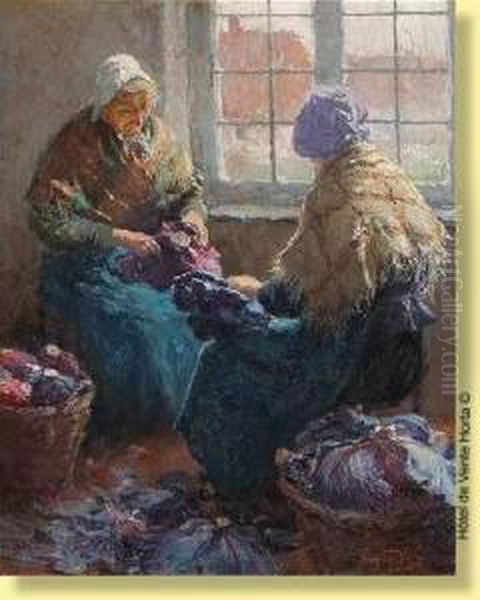 La Preparation Des Choux-rouges Oil Painting by Prosper De Wit