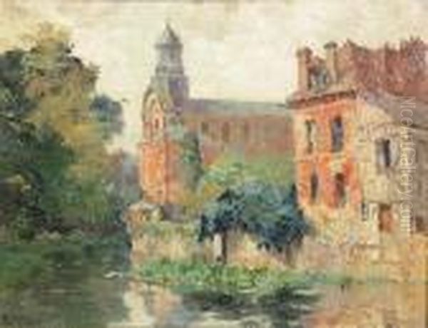 A Village By A River Oil Painting by Prosper De Wit