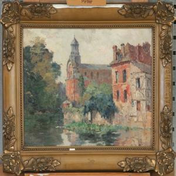 A Townscene With Achanel Oil Painting by Prosper De Wit