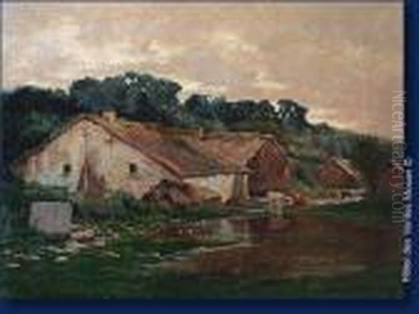 Paysage Lacustre Anime Oil Painting by Prosper De Wit