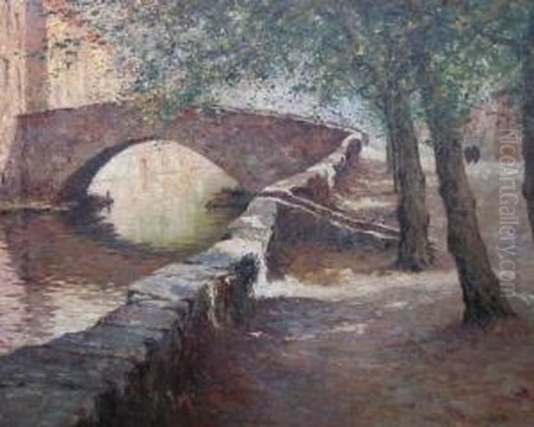 Gezicht Te Brugge - Vue A Bruges. Oil Painting by Prosper De Wit