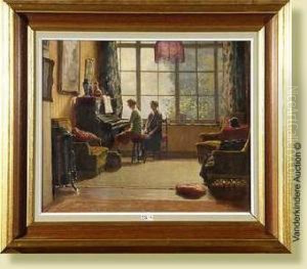 La Lecon De Piano Oil Painting by Prosper De Wit