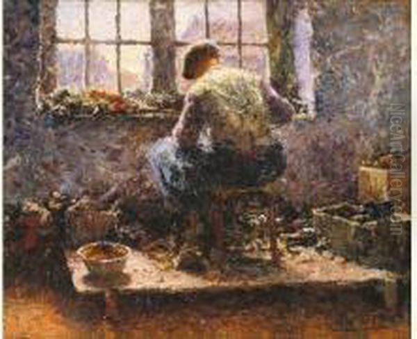 De Schoenmaker - Le Savetier (1930) Oil Painting by Prosper De Wit