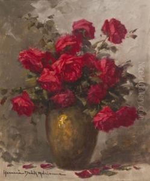 Piros Rozsak Oil Painting by Adrienne Hermine Deak-Henczne