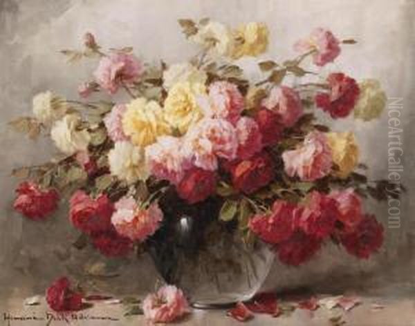 Roses In A Vase Oil Painting by Adrienne Hermine Deak-Henczne