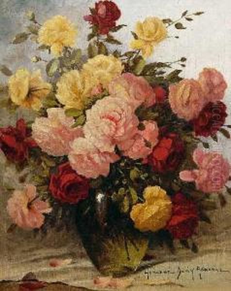 Rosenstraus Inglasvase Oil Painting by Adrienne Hermine Deak-Henczne