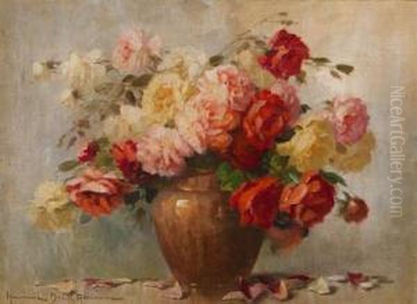 Rosen In Vase Oil Painting by Adrienne Hermine Deak-Henczne