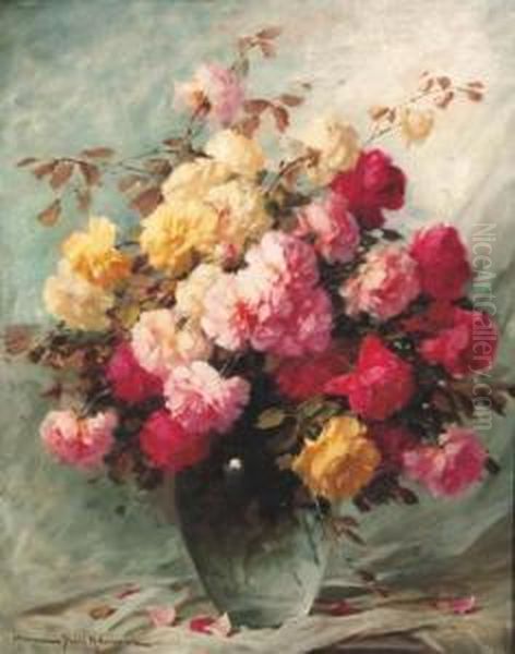 Summer Flowers In A Vase Oil Painting by Adrienne Hermine Deak-Henczne