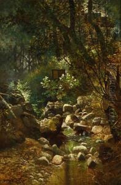 Out-door Study On Strawberry Creek Oil Painting by Edwin Deakin