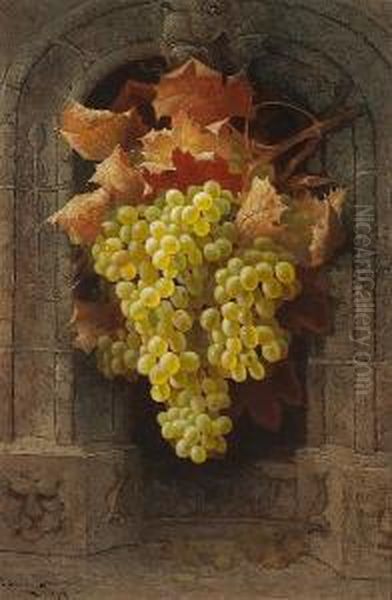 A Still Life With Grapes Oil Painting by Edwin Deakin