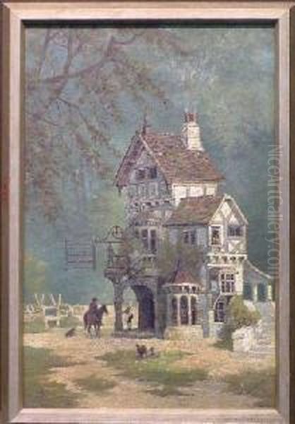 Sign Of The Gate, An Old English Tavern Oil Painting by Edwin Deakin