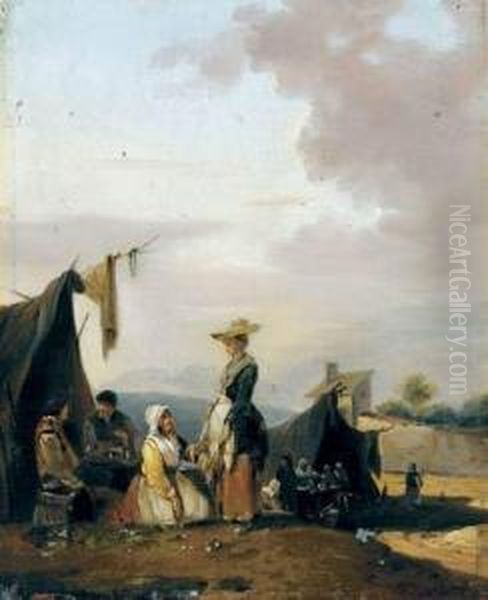 Les Cabarets Ambulants
 Huile Sur Panneau De Bois Oil Painting by Philibert-Louis Debucourt