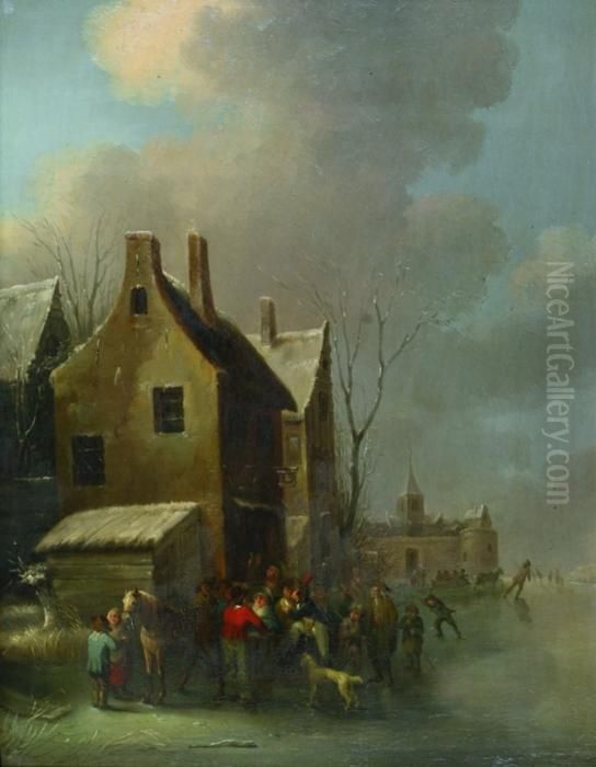 Debucourt, Zugeschrieben
 Paris - Paris
 Winterlandschaft Mit Wirtshaus Oil Painting by Philibert-Louis Debucourt