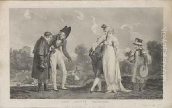 La Femme Et Le Mari Ou Les Epoux
 A La Mode Et Les Petits Messieurs Ou Les Adolescents A La Mode Oil Painting by Philibert-Louis Debucourt