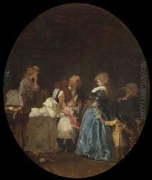 Besuch Bei Der
 Grosmutter. Oil Painting by Philibert-Louis Debucourt