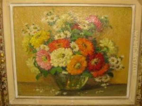 Zinnias Oil Painting by Maurice Decamps