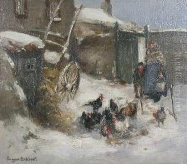 Winter Farmyard Oil Painting by Eugene Dekkert