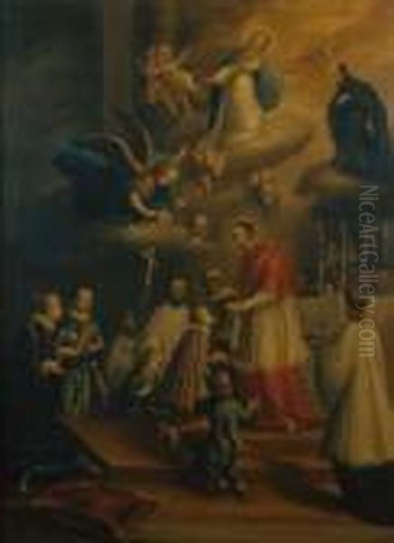 Der Hl. Aloysius Von Gonzaga 
Empfangt Die Erstkommunion Durch Den Hl. Karl Borromaus, Erzbischof Von 
Mailand. Oil Painting by Francesco del Cairo