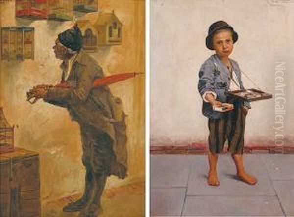 Il Fiammiferaio E
Al Negozio Di Animali Oil Painting by Giulio Del Torre