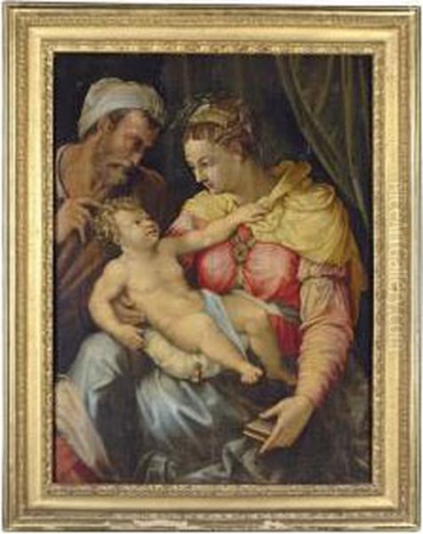 The Holy Family Oil Painting by Perino Del Vaga (Pietro Bonaccors