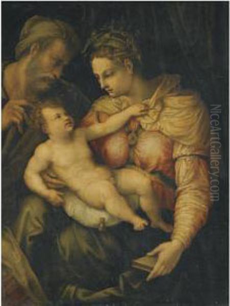 The Holy Family Oil Painting by Perino Del Vaga (Pietro Bonaccors