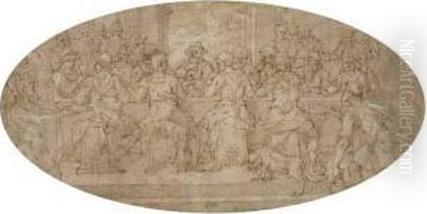 The Last Supper Oil Painting by Perino Del Vaga (Pietro Bonaccors