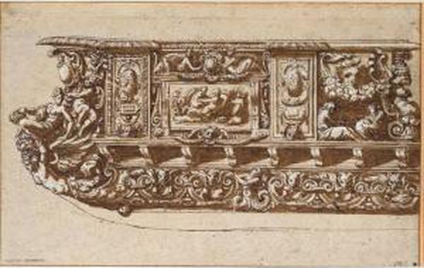 A Design For A Festival Barge Oil Painting by Perino Del Vaga (Pietro Bonaccors