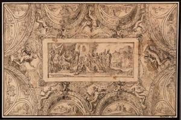 Design For A Ceiling Decoration Oil Painting by Perino Del Vaga (Pietro Bonaccors