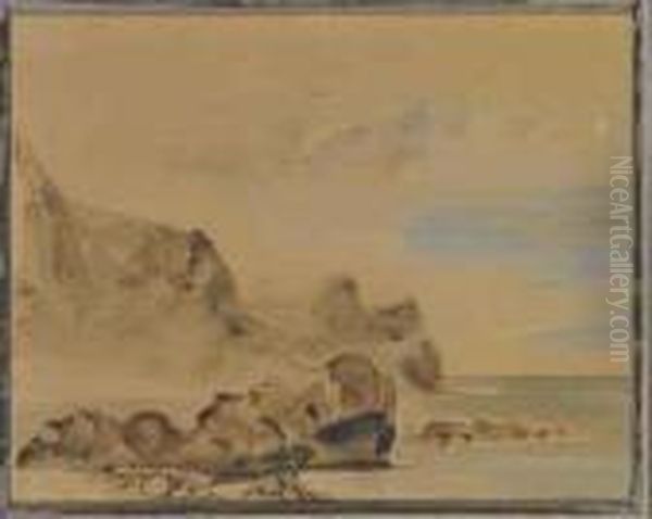 A Rocky Coastline Oil Painting by Eugene Delacroix